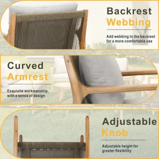 Moda Furnishings Acacia Wood Patio Outdoor Threeseat Sofa With Cushions image {6}