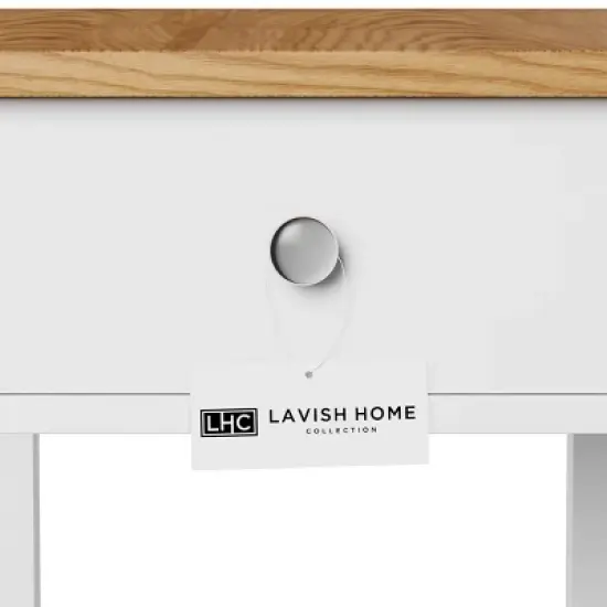 Hastings Home Narrow Side Table With Drawer and Storage Shelf - White/Honey Oak image {4}