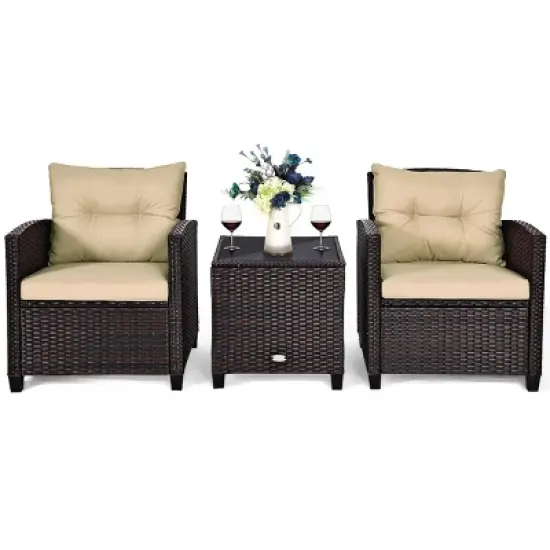 Costway 3PCS Patio Rattan Furniture Set Cushioned Conversation Set Sofa image {8}