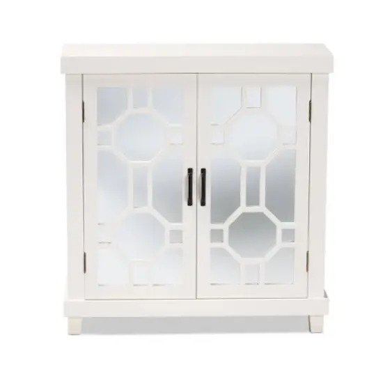 Carlena Wood and Mirrored Glass 2 Door Sideboard White - Baxton Studio image {2}