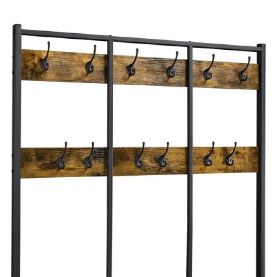 Yaheetech 73"H 3-IN-1 Hall Tree with 2 Shelves & 24 Hooks for Entryway/Hall, Rustic Brown image {5}