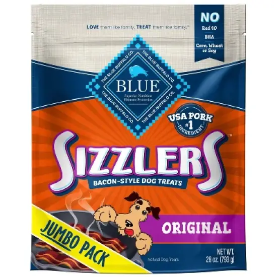 Blue Buffalo Sizzlers Natural Bacon-Style Soft-Moist Dog Treats Original Pork image {5}