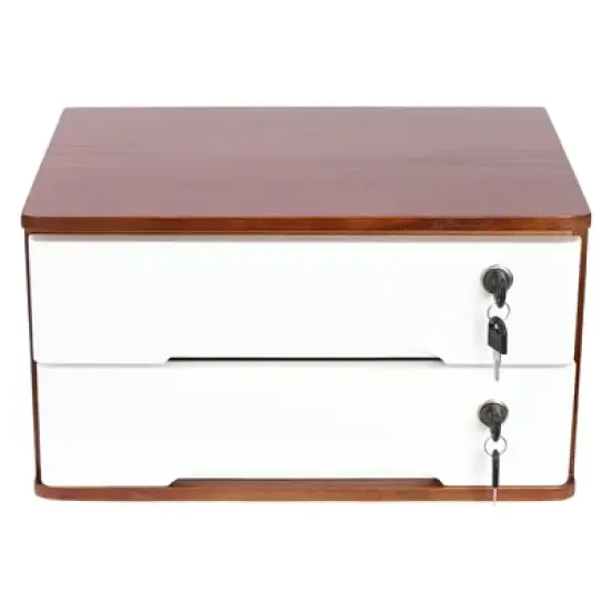 YIYIBYUS Wooden Desktop Storage Box with 2 Lockable Drawers image {5}