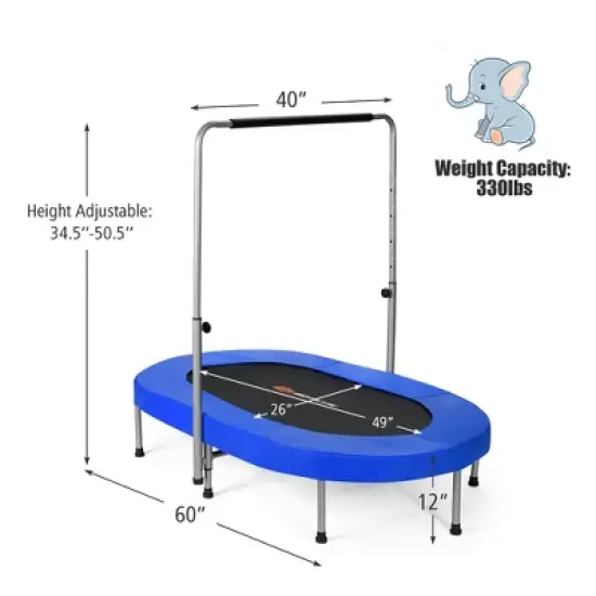 Costway Foldable Trampoline Double Mini Kids Fitness Rebounder w/ Adjustable Handle Red\Blue image {9}
