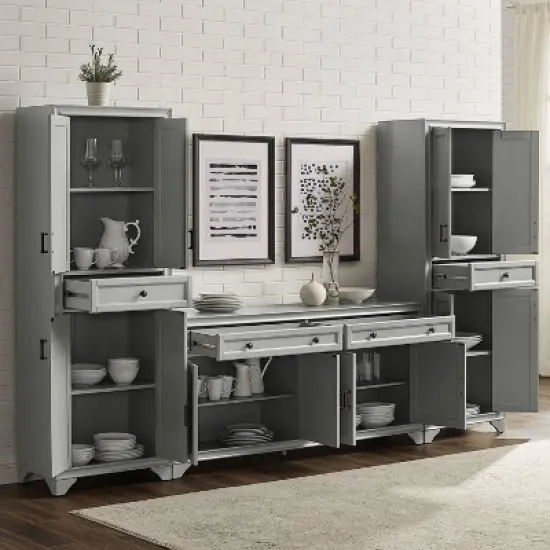 3pc Tara Sideboard and Pantry Set Distressed Gray - Crosley image {3}