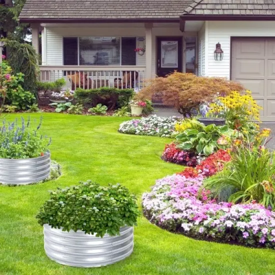 LuxenHome 36in Round Galvanized Steel Raised Garden Bed Planter image {2}