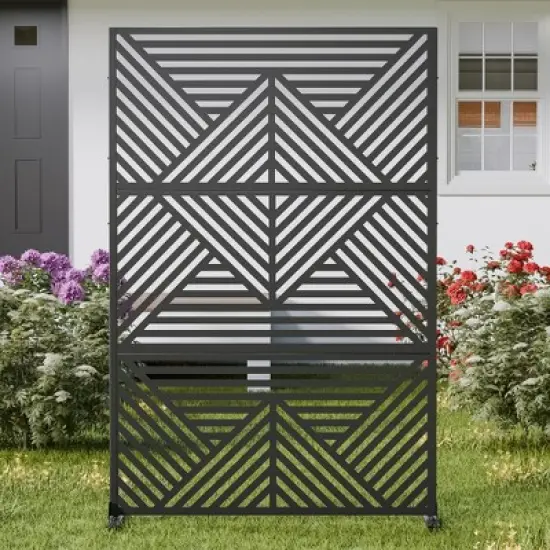 PexFix 72 in. x 47 in. Outdoor Metal Privacy Screen Garden Fence in Geometry Pattern in Black image {2}