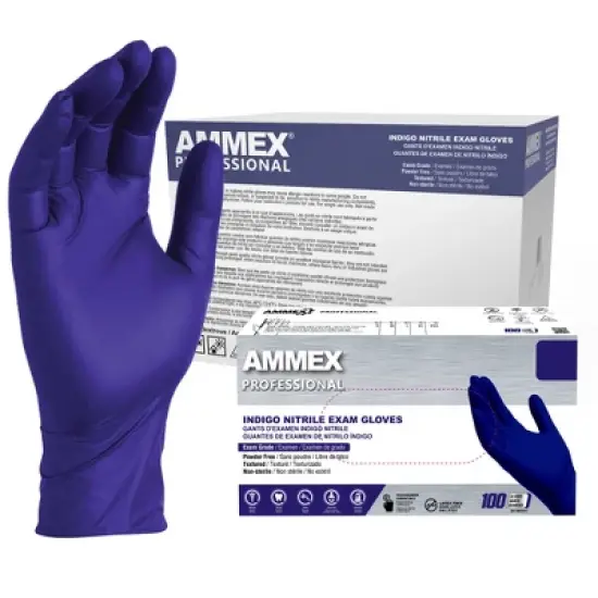 AMMEX Professional Indigo Nitrile Exam Gloves - Light Duty, Medical Grade - Great for Medical, Dental, Veterinary, Tattoo, and Household and Cleaning image {9}