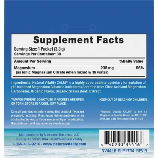 Natural Calm Vitality Anti-Stress Vegan Magnesium Supplement Powder Packets - Raspberry Lemon - 12.96oz/30pk image {9}