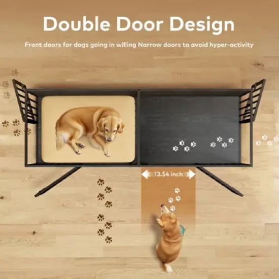 XBRIGH 78/63 Inch Dog Cage Furniture,  Double Doors Dog Kennel Furniture with Removable Divider, Thick Wooden Dog Crate Furniture for 2 Medium Dogs image {2}