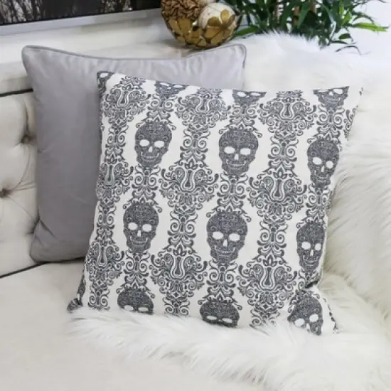 Chery Life Damask Throw Pillow &uml;C Black & White Cotton Linen image {8}