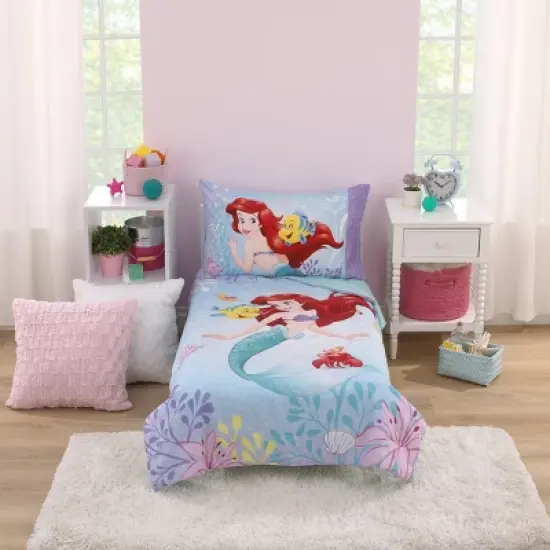 Disney The Little Mermaid Be Fearless Aqua, Lavender, and Orange Ariel 4 Piece Toddler Bed Set image {8}