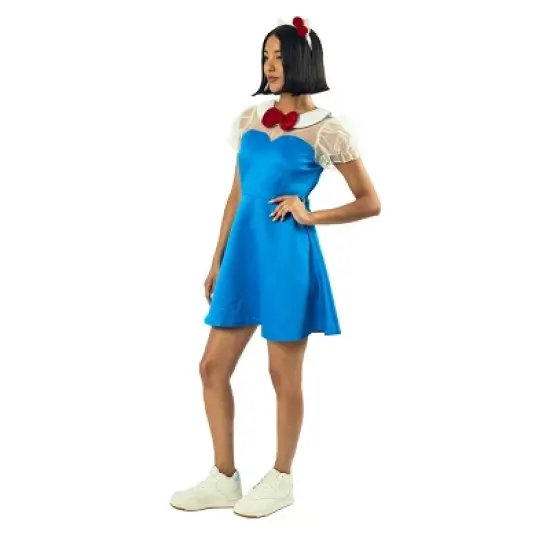 Hello Kitty Women's Blue Cosplay Dress With Matching Headband image {6}