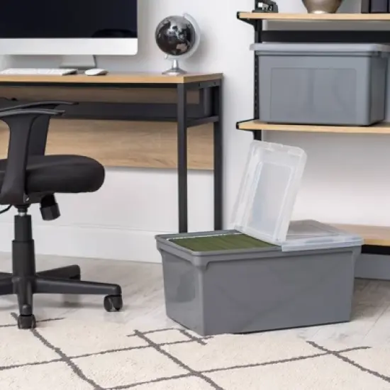 IRIS 22''x13''x10'' 4pc Split Lid Plastic Storage Bins File Boxes Gray image {7}
