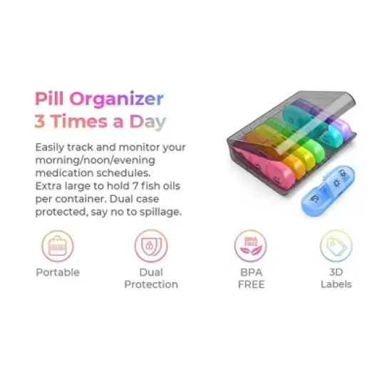 Smart Tech 7-Day AM PM Pill Box: Easy Fill, Same-Side Opening, Color-Coded, BPA-Free for Vitamins & Supplements image {5}
