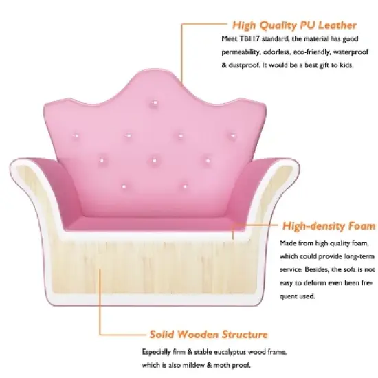 Costway Pink Kids Sofa Armrest Chair Couch Children Toddler Birthday Gift w/ Ottoman image {4}
