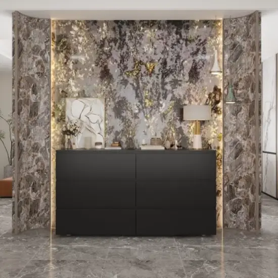 Famapy Black Six Drawer Dressers Minimalist Style Smooth Surface image {9}