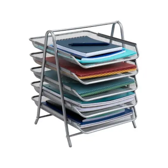 Mind Reader 5-Tier Paper Tray, Desktop Organizer, File Storage, Office, Metal Mesh, 11.75"L x 14"W x 14.5"H, Silver image {3}