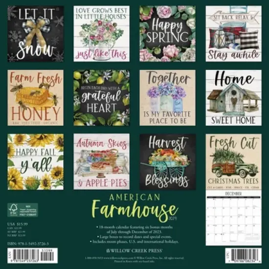 Willow Creek Press 2024 Wall Calendar 12"x12" American Farmhouse image {1}