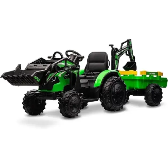 3-in-1 Ride-on Car, Ride-on Tractor with Bucket, Excavator Trailer with Remote Control, EVA Tires, LED Lights, Music, USB Port image {6}