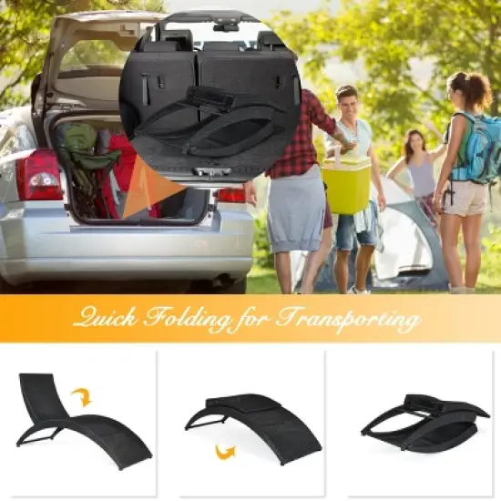 Costway 2PCS Folding Patio Rattan Lounge Chair Chaise Cushioned Portable Garden Black image {5}