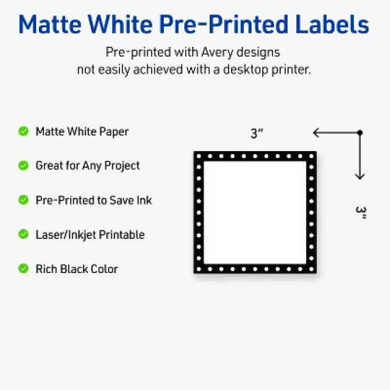 Avery 3" x 3" Labels, Black and White Polka Dots, 60 ct image {1}