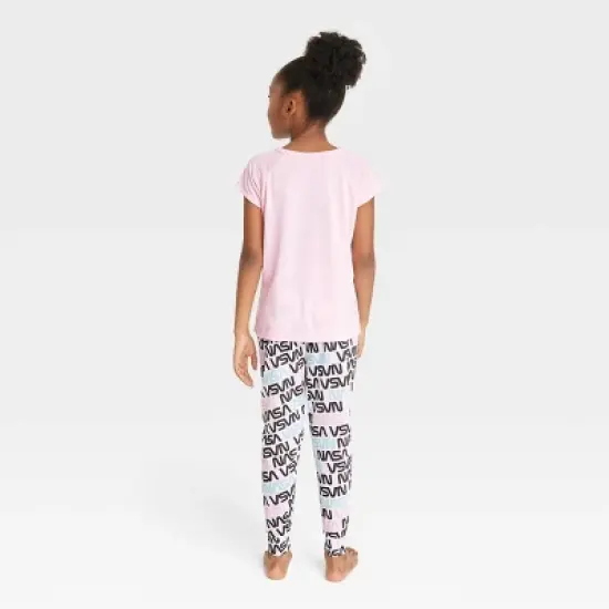 Girls' NASA 2pc Short Sleeve Top and Joggers Pajama Set - Pink/Blue/White  image {1}