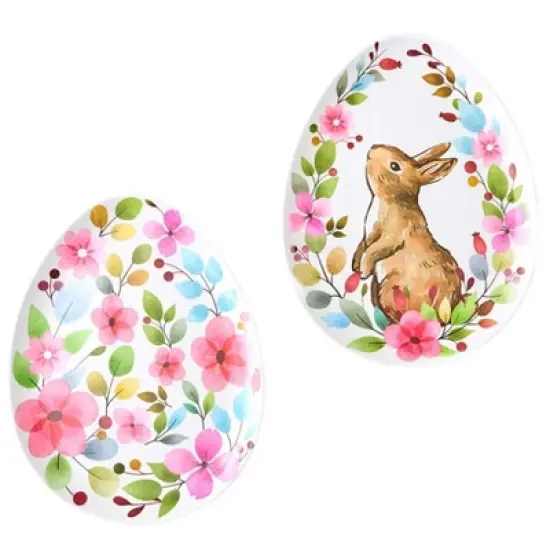 The Lakeside Collection Floral Easter Bunny Tabletop Serving for Entertaining Home Decor - Set of 2 16'' Serving Platters image {1}