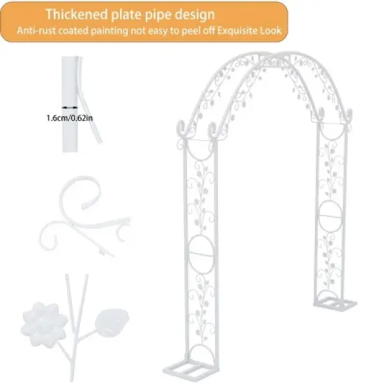 Artloge 7.9Ft Metal Garden Arch Trellis,Garden Arbor Trellis for Climbing Plants Roses Vines,Flower Arch Wedding Arch Stand for Lawn,White image {9}