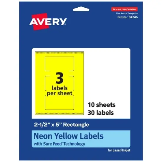 Avery Neon Yellow Paper Labels, 2.5" x 5" Rectangle image {8}