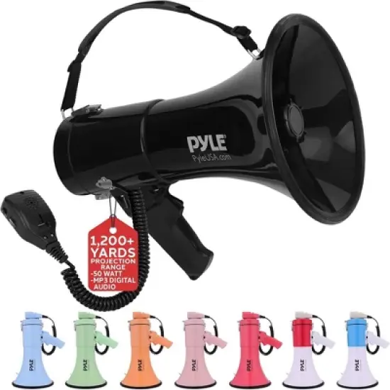 Pyle Portable Bullhorn Megaphone with Built-In Siren and MP3 Input - PMPRA514BK, 50-Watt image {7}