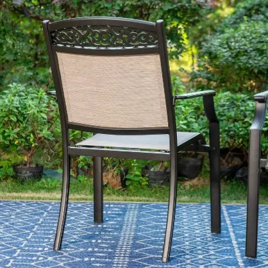 7pc Outdoor Dining Set with Sling Chairs & Large Rectangle Table with Umbrella Hole - Captiva Designs image {4}