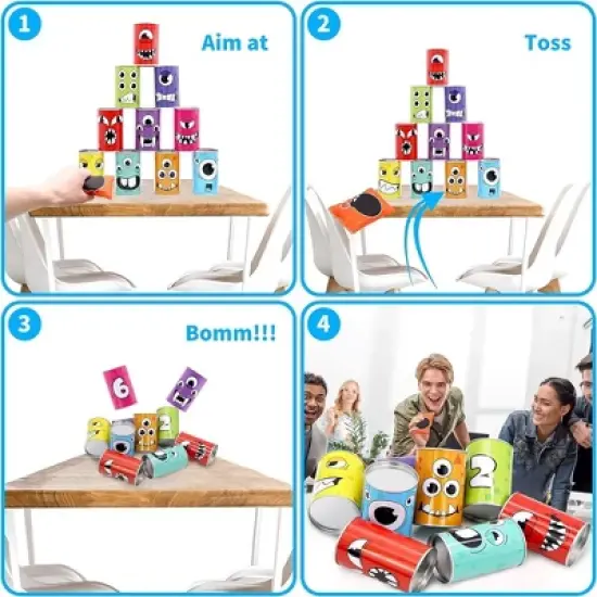 SYNCFUN 13 Pcs Carnival Bean Bag Toss, Knockdown Can Game Set, Holiday & Birthday Party Games, Outdoor Lawn Yard Activity for Kids image {4}