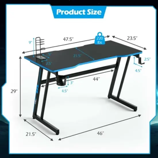 Costway 47.5'' Gaming Desk Z-Shaped Computer Office Table w/Gaming Handle Rack Red/Blue image {1}