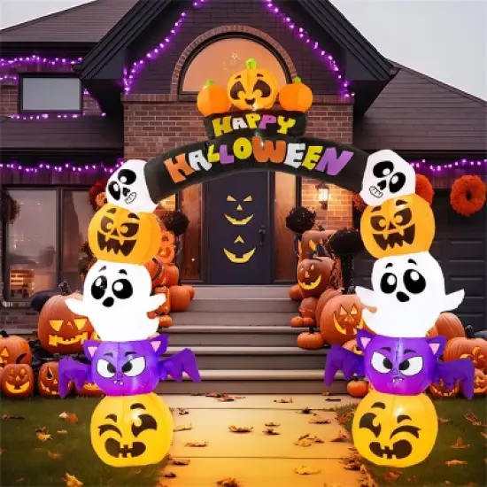 Joyfy 8 FT Halloween Inflatables Outdoor Decoration, Inflatable Pumpkin Archway with Build-in LEDs for Halloween Indoor Outdoor Yard Lawn Decoration image {12}