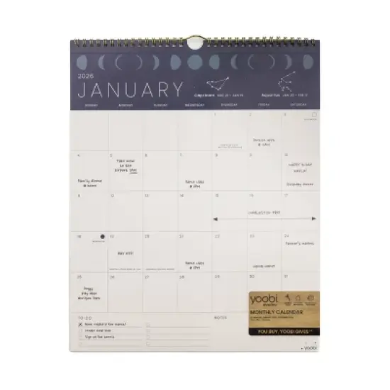 Yoobi Evolve 2026 12 Months Wall Calendar 12"x15" Monthly Navy Moon Phases image {4}