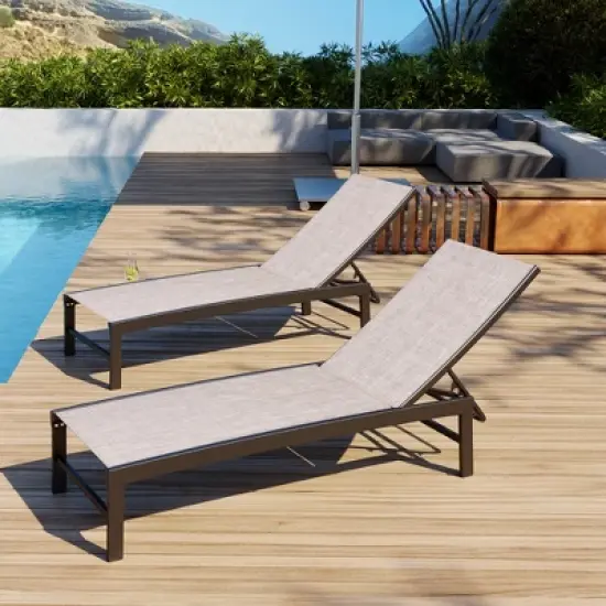 Pellebant Outdoor Pool Lounger Aluminum All-weather Adjustable Chaise Lounge Chair image {1}