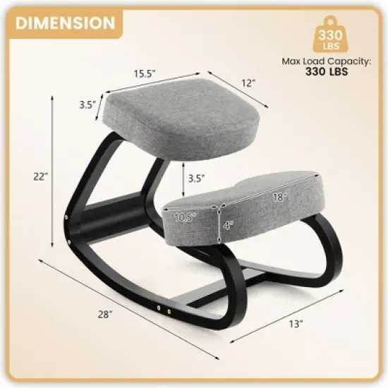 Costway Rocking Kneeling Chair Ergonomic Posture Correcting Back Pain Padded Cushion image {3}