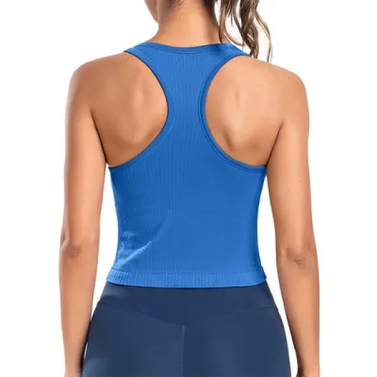 Attraco Women's Workout Tank Tops with Built in Bra Ribbed Seamless Yoga Tanks Tight Fit Sport Tops image {4}