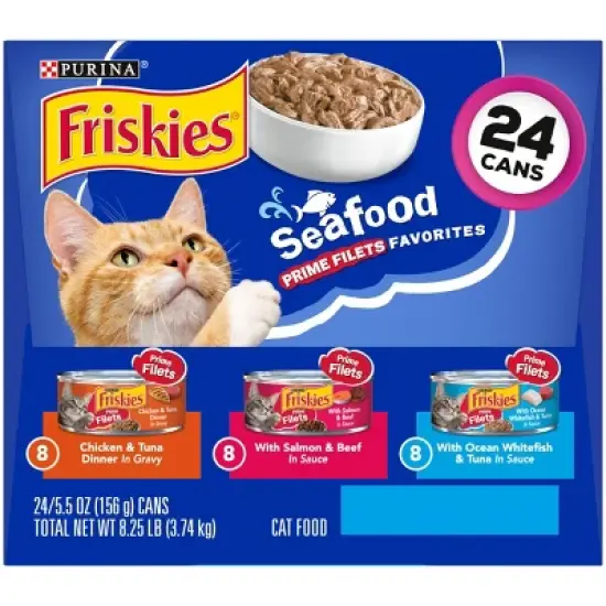 Purina Friskies Seafood Prime Filets with Chicken, Beef and Seafood Wet Cat Food - 5.5oz/24ct Variety Pack image {4}