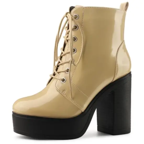 Allegra K Women's Platform Chunky High Heel Lace Up Combat Boots image {9}