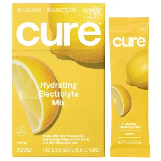 Cure Hydration Electrolyte Vegan Drink Mix Powder - Lemon - 2.3oz/8pk image {4}