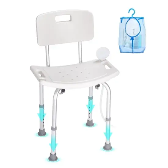 VEVOR Shower Chair, Shower Seat with Back, Adjustable Height Shower Stool, Shower Chair for Inside Shower Bathtub, 350 lbs Capacity, White image {8}