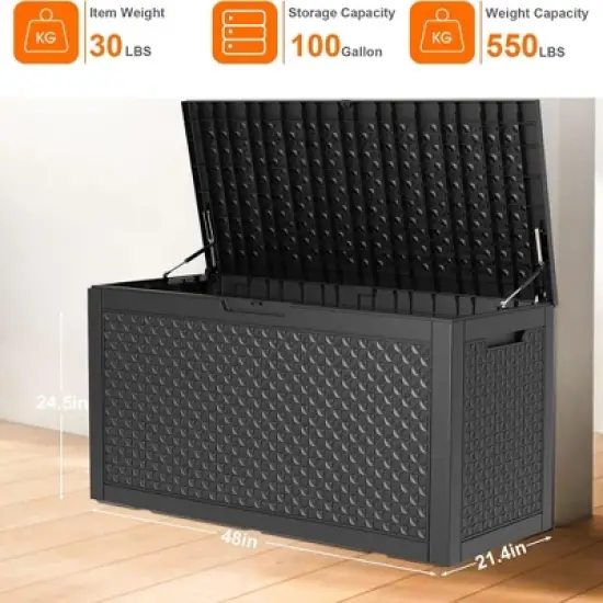 INFURNIC Deck Boxes, Outdoor Patio Storage Box with Handle, Waterproof Box for Storage Patio Furniture Garden Tools, Black, 48"*21.4"*24.5" image {3}