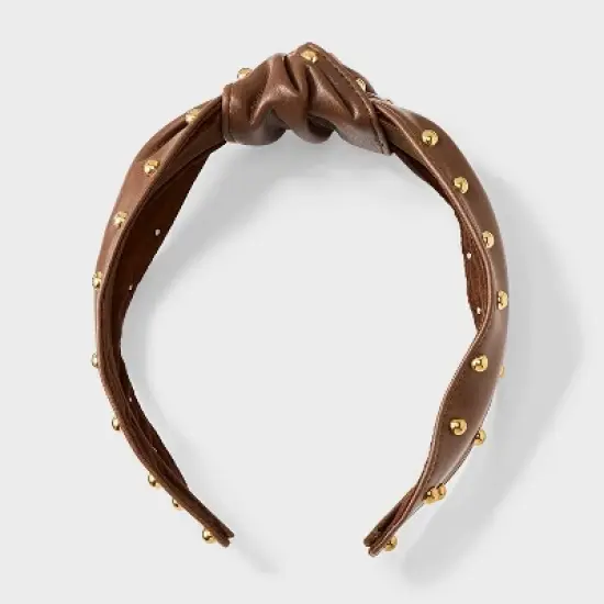 Faux Leather Top Knot with Studded Edge Headband - Universal Thread&trade; Brown image {3}