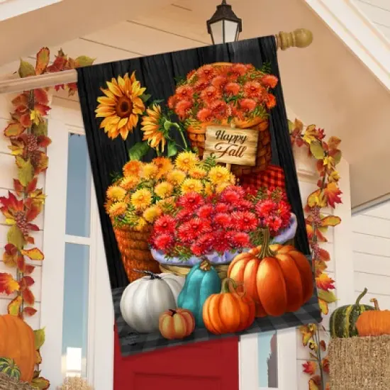 Briarwood Lane Fall House Flag 40x28 For Outdoor Baskets of Mums For Fall House Flag image {3}
