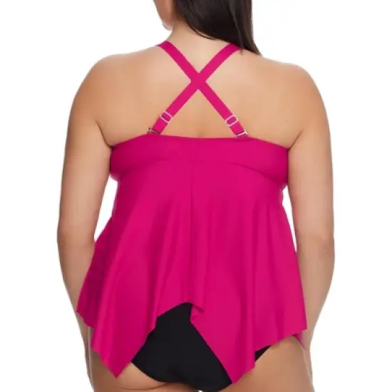 Birdsong Women's Plus Size Hibiscus Sharkbite Underwire Tankini Top - S30157P image {1}