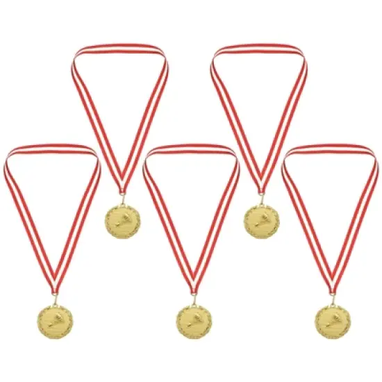 Unique Bargains Zinc Alloy Corrosion-Resistant Durable Embossed Design Sports Award Medals Gold, Red White 5 Pcs image {6}