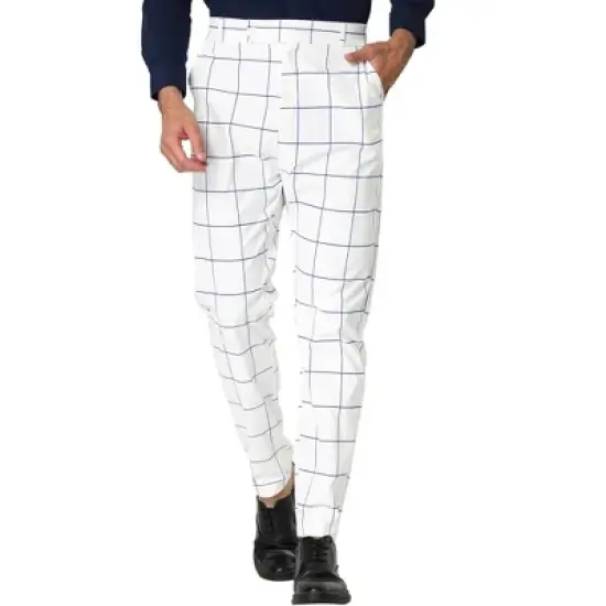 Lars Amadeus Men's Business Plaid Pants Casual Slim Fit Checked Dress Trousers image {1}