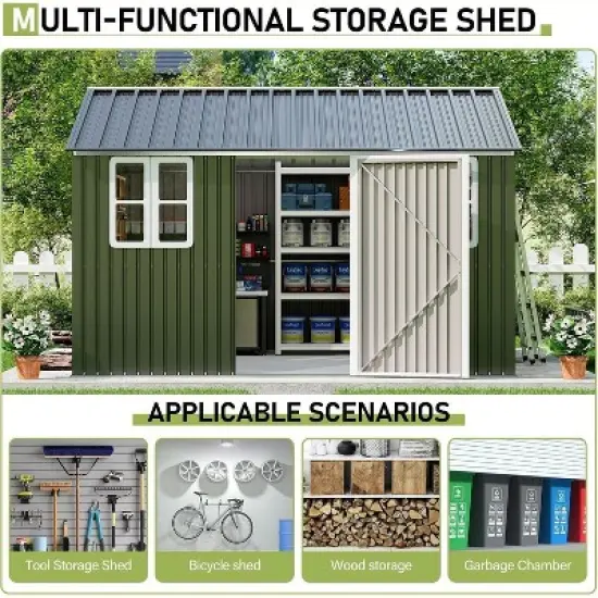AMERLIFE 12x10.3x8.1 FT Galvanized Steel Outdoor Storage Shed image {3}